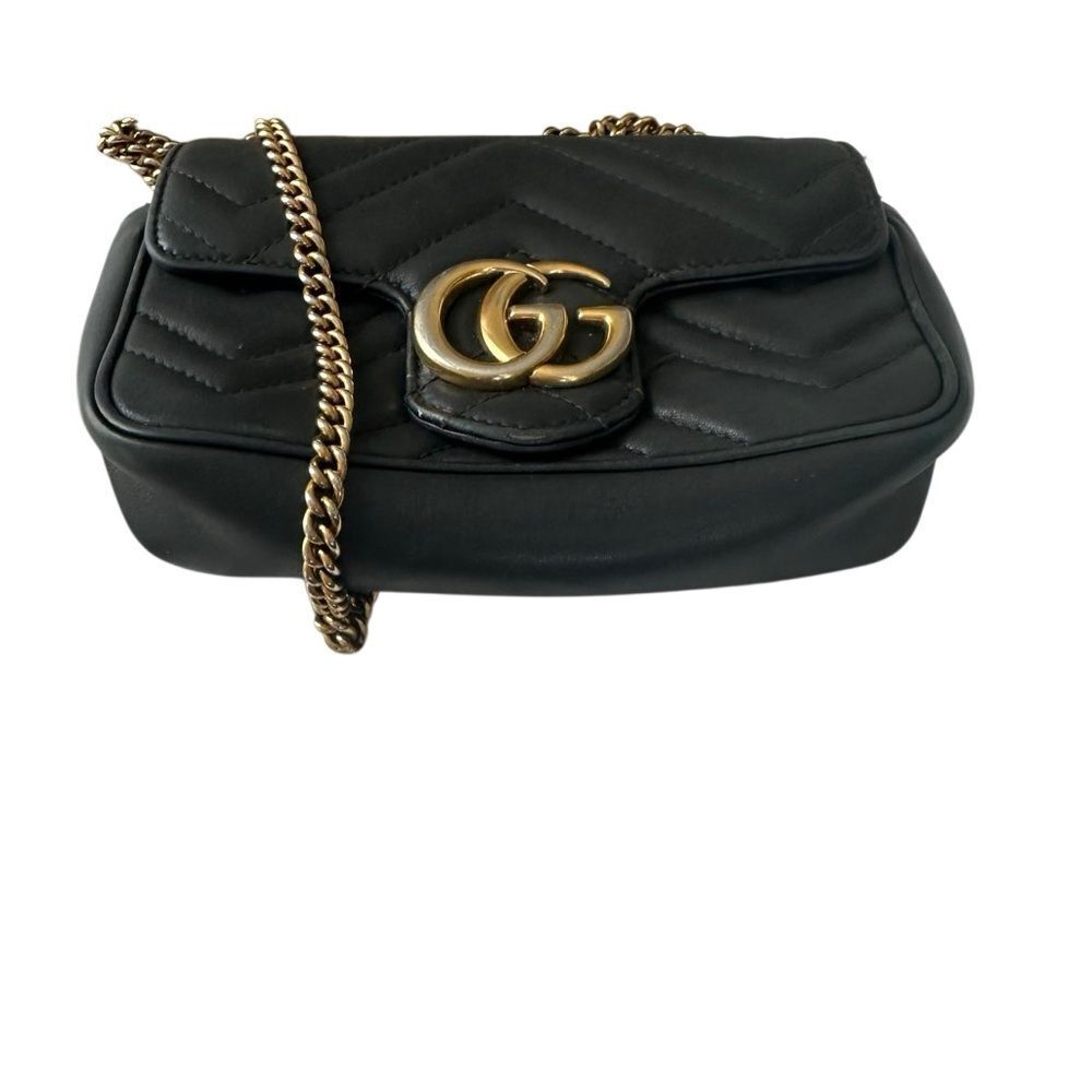 Gucci Black Quilted Crossbody Marmont mini bag Gold Chain - Picture 10 of 16